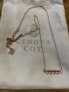Kendra Scott Rose Gold Bar Necklace with Clear Stones